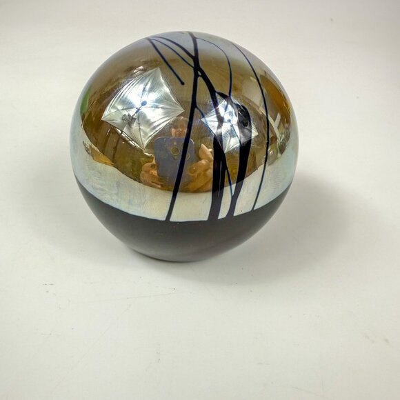 Correia Studios Red Sun & Birds Iridescent Art Glass Paperweight - Picture 5 of 7